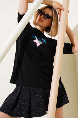 Pazarium - Sunset Baskılı T-shirt Siyah