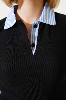 Gömlek Garni Yakalı Bluz Siyah - Thumbnail