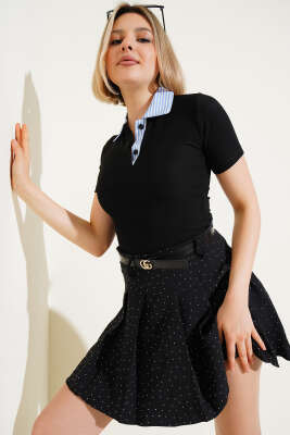 Gömlek Garni Yakalı Bluz Siyah - Thumbnail