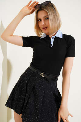 Gömlek Garni Yakalı Bluz Siyah - Thumbnail