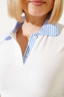 Gömlek Garni Yakalı Bluz Beyaz - Thumbnail