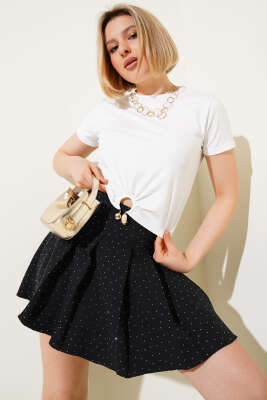 Pazarium - Halka Aksesuarlı T-shirt Ekru