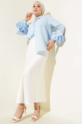 Bilek Fırfırlı Kısa Gömlek Bebe Mavi - Thumbnail