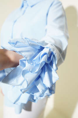 Bilek Fırfırlı Kısa Gömlek Bebe Mavi - Thumbnail