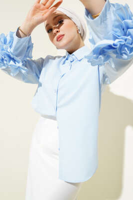 Bilek Fırfırlı Kısa Gömlek Bebe Mavi - Thumbnail