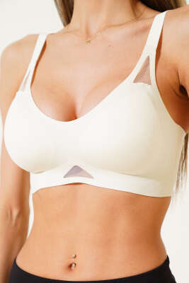 File Detaylı Sıfır His Ziro Gram Sütyen Ekru - Thumbnail