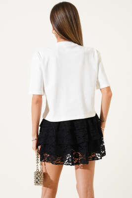 Fiyonk Baskılı T-Shırt Beyaz - Thumbnail