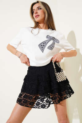 Fiyonk Baskılı T-Shırt Beyaz - Thumbnail