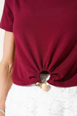 Halka Aksesuarlı T-shirt Bordo - Thumbnail