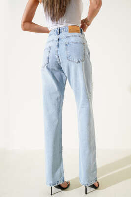 Fiyonk Taşlı Kot Pantolon Buz Mavisi - Thumbnail