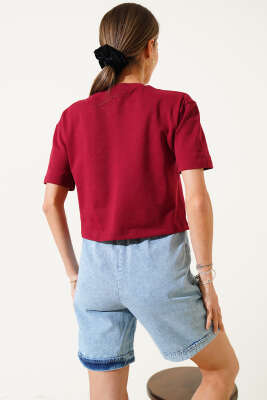 Fiyonk Baskılı T-Shırt Bordo - Thumbnail