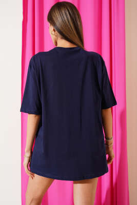 Göz Baskılı T-shirt Lacivert - Thumbnail