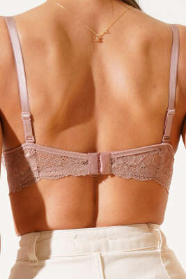 Silikonlu Destekli Dantelli Çapraz Sütyen Kahve - Thumbnail