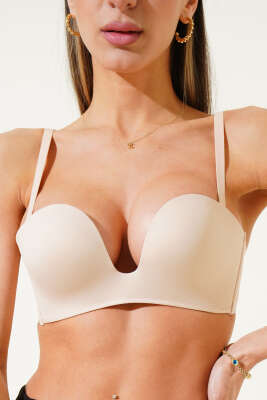 Pazarium - Straplez Destekli Sıfır His Ziro Gram Sütyen Ten