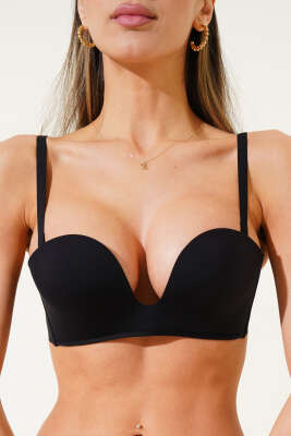 Pazarium - Straplez Destekli Sıfır His Ziro Gram Sütyen Siyah