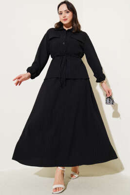 Pazarium - Cep Kapaklı Bel Tünelli Etekli Bürümcük Takım Siyah