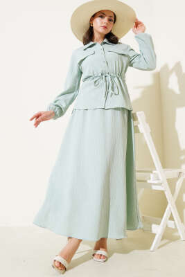 Pazarium - Cep Kapaklı Bel Tünelli Etekli Bürümcük Takım Mint