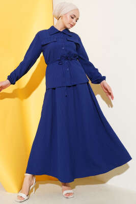 Pazarium - Cep Kapaklı Bel Tünelli Etekli Bürümcük Takım Lacivert