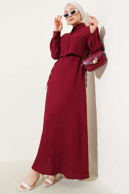 Pazarium - Bel Tünelli Kabartma Çizgili Jile İkili Takım Bordo