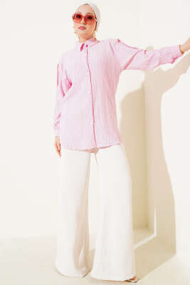 Kol Apoletli Gömlek Pembe - Thumbnail