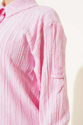 Kol Apoletli Gömlek Pembe - Thumbnail