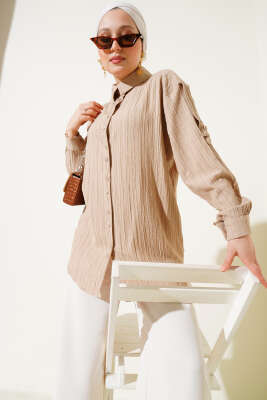 Kol Apoletli Gömlek Latte - Thumbnail