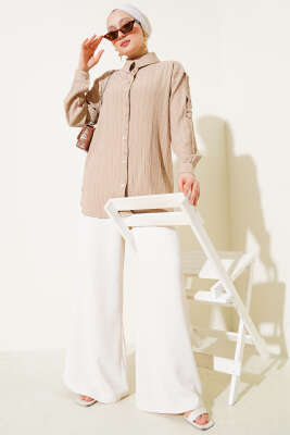 Kol Apoletli Gömlek Latte - Thumbnail