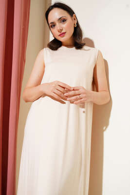 Kolsuz Basic Uzun Elbise Bej - Thumbnail