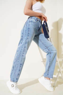 Pazarium - Pensli Baggy Kot Pantolon Açık Kar