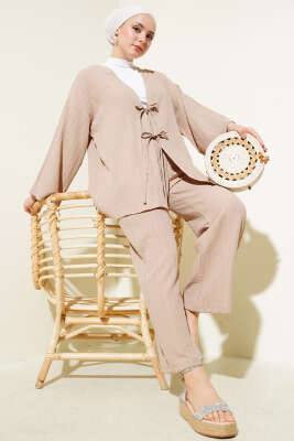 Pazarium - Önü İp Bağcıklı Krinkıl İkili Takım Latte