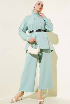 Pazarium - Pileli Kemerli Salaş İkili Takım Mint