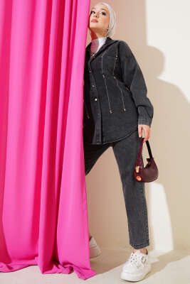 Sıra Taşlı Kot İkili Takım Füme - Thumbnail