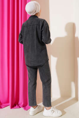 Sıra Taşlı Kot İkili Takım Füme - Thumbnail