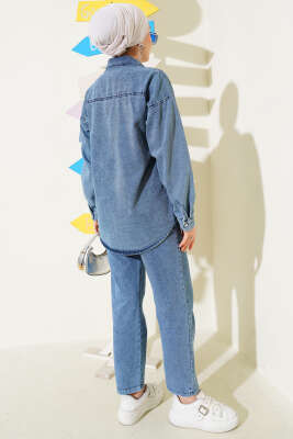 Sıra Taşlı Kot İkili Takım Mavi - Thumbnail