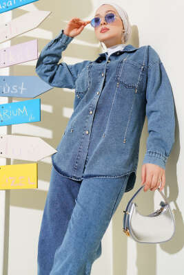 Sıra Taşlı Kot İkili Takım Mavi - Thumbnail