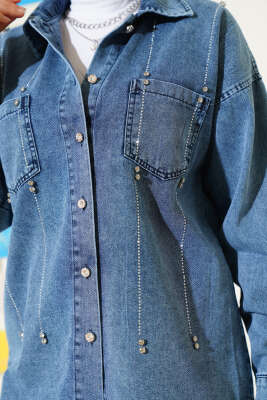 Sıra Taşlı Kot İkili Takım Mavi - Thumbnail