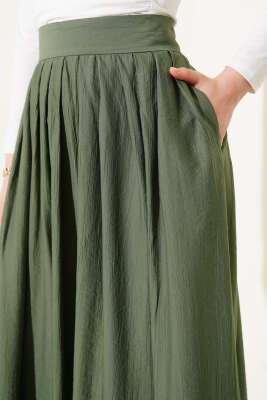 Pile Detaylı Fermuarlı Etek Çağla Yeşili - Thumbnail