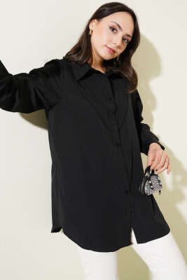 Pazarium - V Parçalı Gömlek Siyah