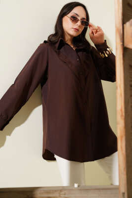 Pazarium - V Parçalı Gömlek Kahve