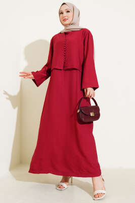 Pazarium - Brit Düğmeli Bluzlu Jile İkili Takım Bordo