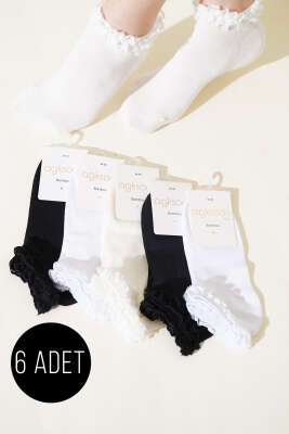 Pazarium - Bayan 6'lı Dantelli Patik Çorap Asorti 1