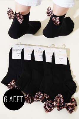 Pazarium - Bayan 6'lı Leopar Kurdaleli Konç Çorap Siyah