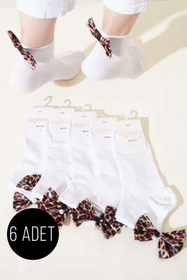 Pazarium - Bayan 6'lı Leopar Kurdaleli Konç Çorap Beyaz
