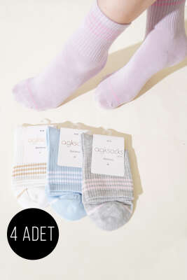 Pazarium - Bayan 4'lü Çemberli Soket Çorap Asorti 1