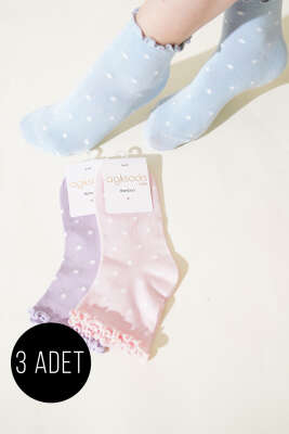 Pazarium - Bayan 3'lü Puantiyeli Kısa Konç Çorap Asorti 1