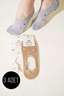 Pazarium - Bayan 3'lü Mini Çiçekli Babet Çorap Asorti 1