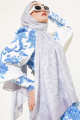 Pazarium - Çizgi Gül Desen Soft Şal Taş
