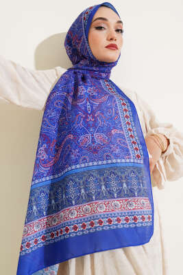 Pazarium - Etnik Paisley Desen Şal Saks