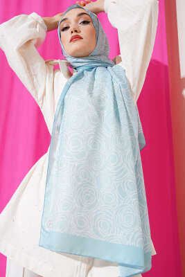 Çizgi Gül Desen Soft Şal Mint - Thumbnail