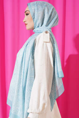 Çizgi Gül Desen Soft Şal Mint - Thumbnail